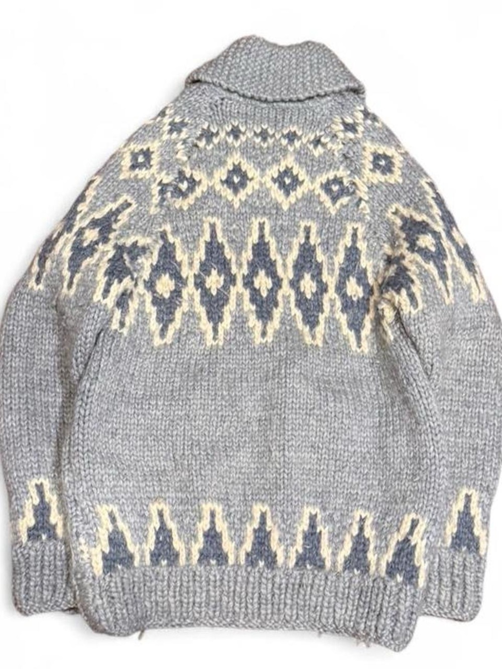 Vintage 70s Cowichan Hand Knit Aztec Wool Zip Up Sweater - Picture 2 of 4